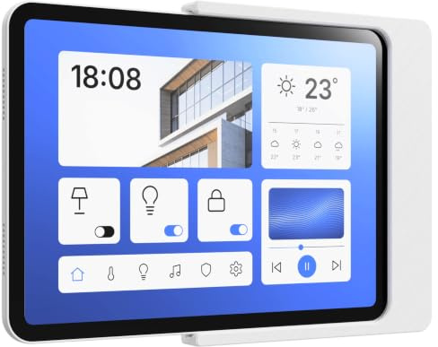 Cleverstation Tablet Wandhalterung für iPad Pro 12,9 Zoll (5./6. Generation, 2021/2022) - Passgenauer & Flacher Slide-in Halter für Smart Home Display & Dashboard mit Kabelführung - Weiß