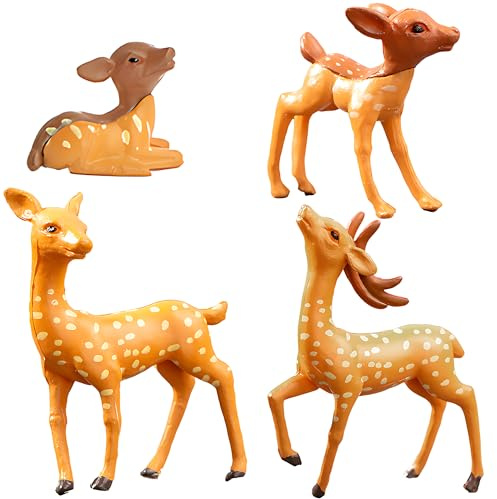 4 Miniature Deer Figurines, Spotted Deer Models for Garden And Bonsai Décor | Miniature Deer Figurines with Spotted Details for DIY Gardens, Bonsai Displays and Small Landscape Decorations.