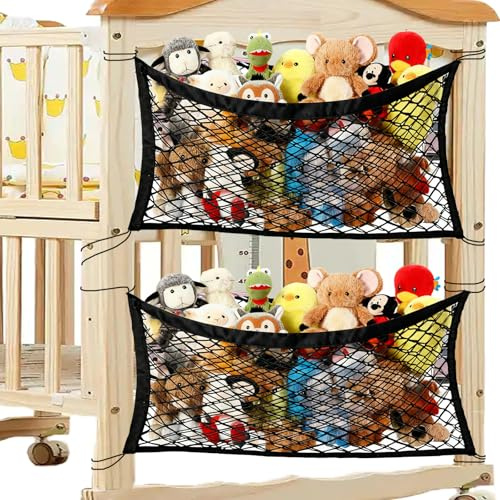 Kiswleon 2 Pack Teddy Hammock Toy Storage Net,Black Toy Hammock for Stuffed Animals,Teddy Bear Storage with Elastic Cord for Stuffed Animal,Teddies,Toys