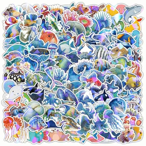 Marine Animal Stickers for Laptop(200 PCS),Gift for Children Teens Adults Girl Boys,Ocean Animal Waterproof Stickers for Skateboard,Scrapbook,Bike,Phone,Computer,Luggage Water Bottle Guitar