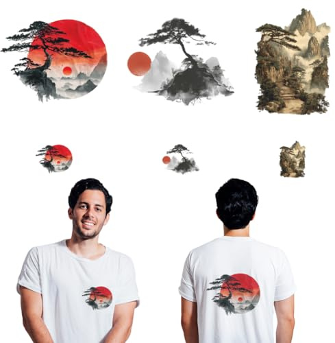 arricraft 6 Blätter Orientalisches Thema Eisen auf Aufklebern, Klippen Kiefer mit Sonnendruck Transfer Aufkleber Aufkleber für DIY T-Shirt Jeans Rucksäcke Familien Kleidung Hut Dekoration Applique