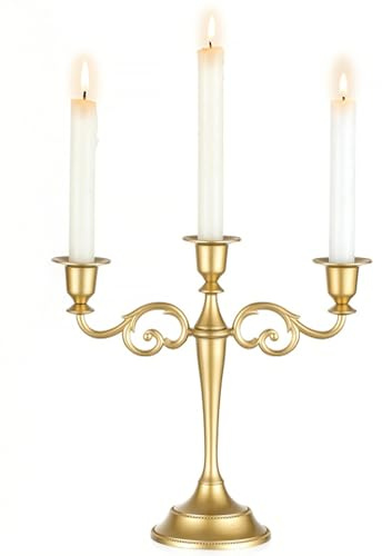 Sziqiqi Kerzenständer Gold 3 Armig: Kerzenständer Stabkerzen Kerzenleuchter Vintage für Tischdeko - Kerzenhalter Dreiarmig aus Metall für Weihnachten Hochzeit Wohnzimmer Fensterbank