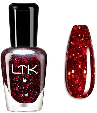 Wine Red Glitter Nail Polish - Sparkly Shimmer Nail Varnish - Glossy Nail Varnish Quick Dry - Shimmer Teal Colour Nail Art Paint For Women Girls Manicure DIY - No UV Lamp Needed