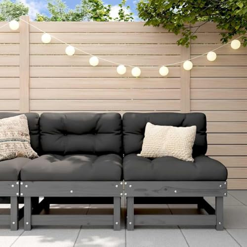 QJBSAVVA Mittelsofa Grau 2er Set aus Massivholz Kiefer mit Kissen Outdoor Sofa für Garten Terrasse Balkon