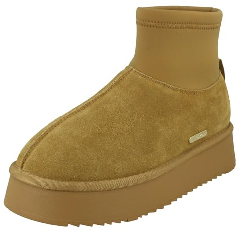 Ladies Elle Sport Casual Pull On Chunky Suede Warmlined Ankle Boots F4R478