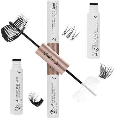 2-in-1 Lash Bond & Seal Adhesive System for Cluster & Individual Lashes - Dual-Ended Applicator Tool with Waterproof Quick-Dry Smudge-Proof Formula, Gentle for Sensitive Eyes, Travel-Friendly &