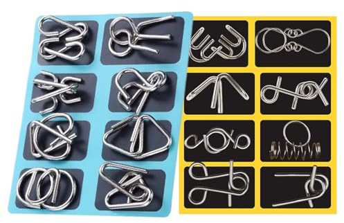 Wire Brain Teasers - Metal Puzzle Collection for Skill Development | 16-piece set featuring challenging interlocking designs & compact storage for educational play, mental stimulation, travel fun, off