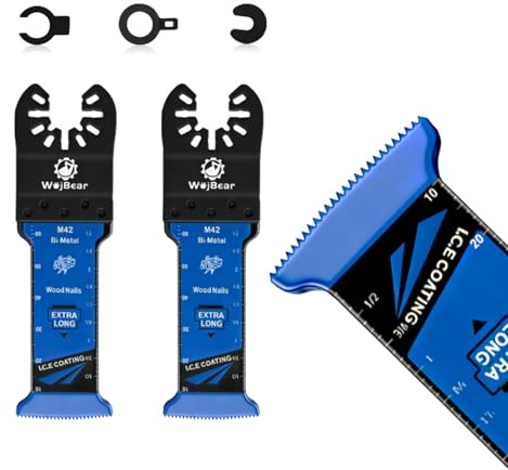 WojBear 2 Pcs Extra Long Multi Tool Metal Blades, M42 Cobalt Base with AlTiN Coating for Cutting Metal, Nails, Screws, and Bolts