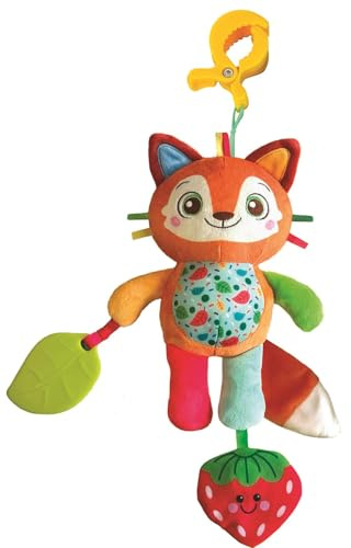 Clementoni Baby - Easy-Peasy Soft Fox, Reise-Plüschtier für Kinder 0+ Monate, raschelnde Rassel mit beißendem Anhänger, Zange für Kinderwagen und Auto, maschinenwaschbar, 17623