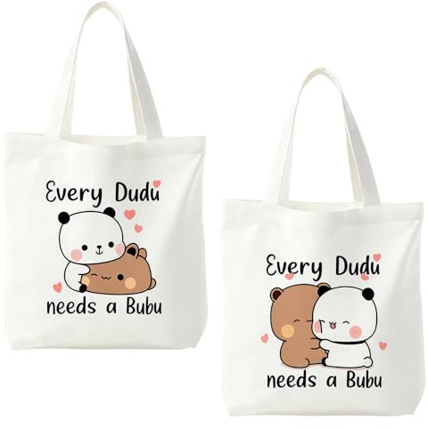 Leseogye Bubu Dudu Stoffbeutel, Canvas Tote Bag, Wiederverwendbar Stofftasche Damen, Faltbare Einkaufstasche Stoff, Geschenke für Paare Freund im Reisen, Arbeiten, Studieren 40x38cm