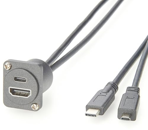 Plinkwirekb Cable de montaje en panel Micro HDMI a HDMI y USB-C 3.1 de 0,3 m, adaptador de montaje tipo D dual, vídeo 4K y 10 Gbps, compatible con Raspberry Pi 5