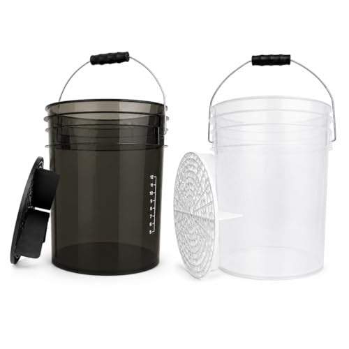 BenBow 2er-Set transparente 20-Liter-Detailing-Eimer mit weißem und schwarzem Schmutzsieb, universal