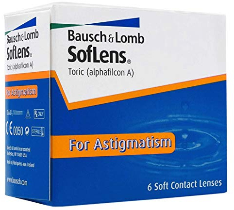 Bausch + Lomb SofLens Toric Monatslinsen, torische Kontaktlinsen, weich, 6 Stück BC 8.5 mm/DIA 14.5 / CYL -0.75 / Achse 10 / -4.75 Dioptrien