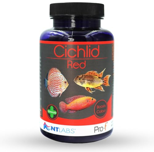 NT Labs Pro-f Cichlid Red American Species Fish Food Granules (95g) | Highly nutritious high-protein slow-sinking granules. Formulated for carnivorous Central & South American cichlids.