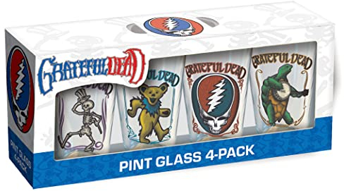 ICUP Grateful Dead Beer Glass Set | Pint Glassware Set for Drinking Beverage | Tall Craft Beers Pub Pints Sets (Retro Icon)