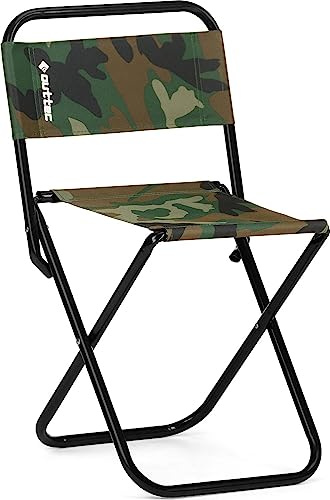 Outtec Angelstuhl - bis 100kg - Faltbar Campingstuhl, Strandstuhl, Klapphocker Gartenstuhl Relaxsessel mit Rückenlehne, Praktisch Robust Leicht Camping Stuhl (Tarngrün)