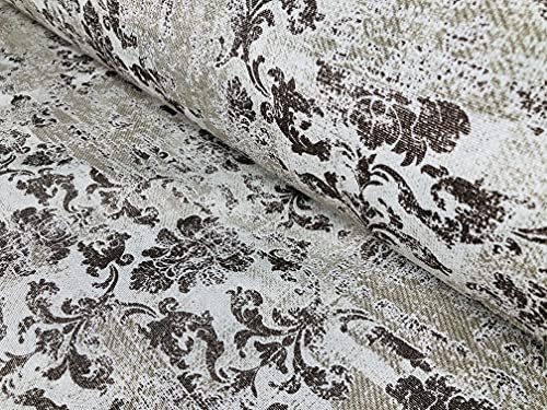 LushFabric Antiker Vintage aus Damast-Stoff mit Vorhänge für Polstermöbel Schneiderpuppe, 110 cm breit (280 cm) – Grau mit Canvas (Verkauft von Meter)