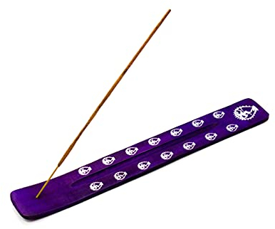 Luxflair Räucherstäbchenhalter lila handgefertigt aus Rosenholz 26 cm mit Aschemulde & Räucherstäbchenloch – Zubehör für Räucherstäbchen