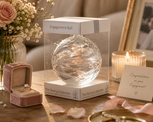 Sienna Glass Engagement Ball, 10cm, White, Gift Boxed With Ribbon and Tag