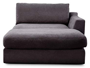 CAVADORE Sofa-Modul Fiona Longchair mit Armteil rechts / XXL-Recamiere passend zur Couchgarnitur Fiona / 139 x 90 x 199 /Webstoff grau
