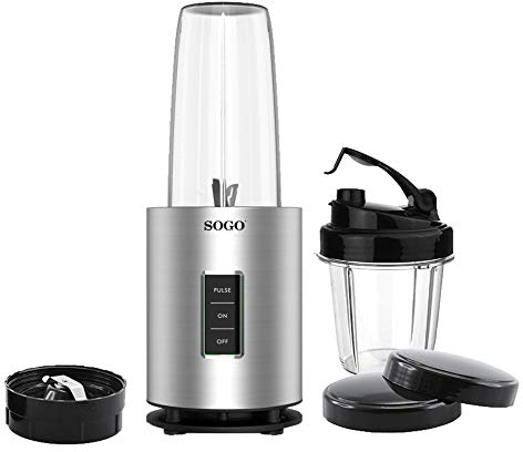 SOGO SS-5520 Nutri-Life Bullet Blender, 1200W, Kit Vasos Sin BPA, Batidora de Vaso Individual, Licuadora para Smoothies - Color Gris