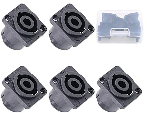 Glarks 5 Pack 4 Pole Square (Rectangle) Female Panel Mount Socket Twist Lock Speaker Compatible with Neutrik Speakon NA4LJ, NA4LJX, NL4MP, NL4MPR, NL4FC, NL4FX, NL4 & NL2 Series, NL2FC