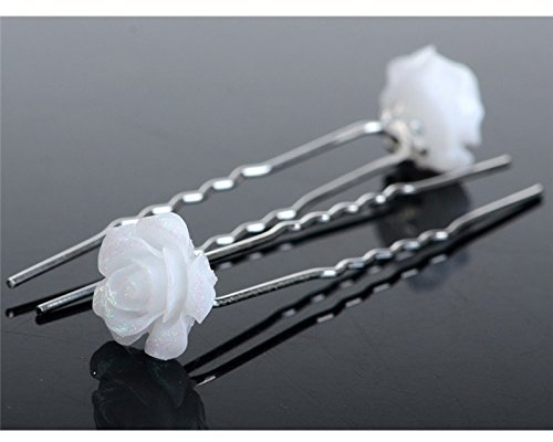 ANNIUP Haarnadeln mit weißen Rosen, für Damen und Mädchen, Brautschmuck, Hochzeits-Haarnadeln, Blumen für Haar, Hochzeits-Haar-Accessoires, Styling-Braut-Haarnadel, 10 Stück