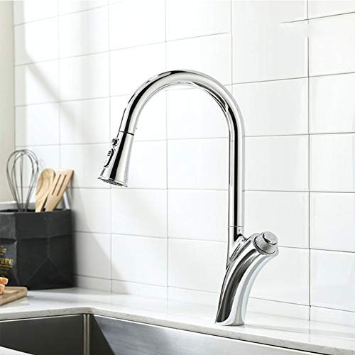 Tirez sur les robinets de cuisine, robinet d'évier de cuisine monotrou monotrou pivotant 360 degrés mitigeur d'eau mitigeur,Chrome