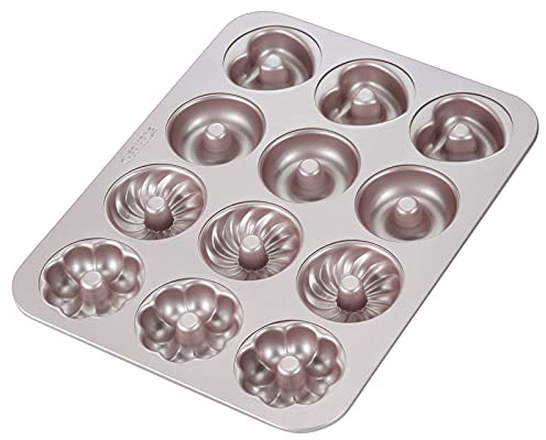 CHEFMADE Donut Form Kuchen Pan, 12-hohlraum Nicht-Stick Muster Donut Backformen für Ofen Backen(Champagne Gold)