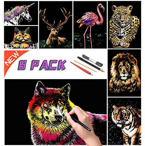 SiYear Scratch Paper Rainbow Painting Sketch, City Series Night Scene,Scratch Painting Creative Gift,Scratchboard for Adult and Kids with 4 Tools