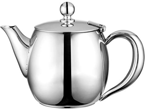 Café Olé Buxton Teapot, 48oz (1.3 Litre) 18/10 Stainless Steel Tea Pot with Stay-Cool Handles, Spill-Free Spout, Mirror Polished Finish
