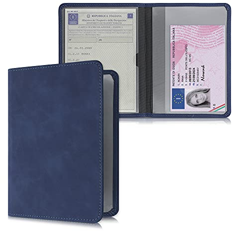 kwmobile Porte permis de conduire carte grise avec compartiments cartes passeport - Étui portefeuille de protection en simili nubuck bleu foncé