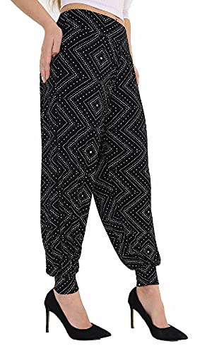 Crazy Girls Womens Hareem Trouser Ladies Plain Baggy Harem Ali Baba Casual Pants (ML UK 12-14, Diamond Print)
