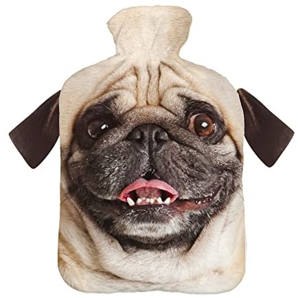 Wärmflasche mit Pullover Bezug 2 Liter Bettflasche mit schönen Fleece-Druck Bezug Gummi Wärmflasche mit Deckel Weiß Hund mit Ohren [092]