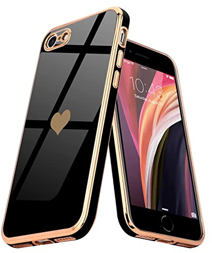Teageo Kompatibel mit iPhone 7 iPhone 8 iPhone SE2020/2022 Hülle, Süße Herz Mädchen Handyhülle Luxuriös Galvanisierte Weich TPU Kameraschutz Kratzfest Schutzhülle für iPhone 7/8/SE2020/2022, Schwarz