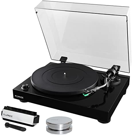 Fluance RT81 Elite High Fidelity Vinyl Turntable Record Player featuring Audio Technica AT95E, Belt Drive, Built-in Preamp with Record Weight and 3 in 1 Stylus and Record Cleaning Vinyl Accessory Kit