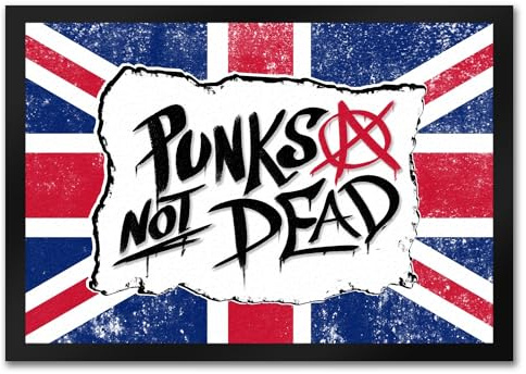speecheese Punks not Dead Union Jack Fussmatte im Graffiti Look mit Anarchie-Zeichen für echte Punker und Rebellen britisch Rock Musik Alternativ UK