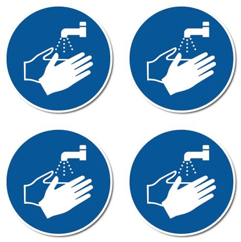 Hände waschen, Gebotszeichen: M011 - DIN EN ISO 7010 / ASR A1.3 - Aufkleber: Ø 7.5 cm, 4 Stück