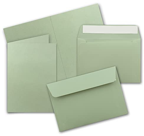 FarbenFroh by GUSTAV NEUSER 50x Faltkarten Set DIN A6 / C6 - Doppelkarten mit Umschlägen - Eukalyptus (Grün) - 14,8 x 10,5 cm (105 x 148 mm) - Haftklebung mit Abziehstreifen