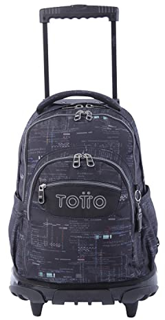 TOTTO Mochila escolar con ruedas letras internet Renglones de color Negro