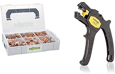 WAGO Original-Set, L-Boxx Mini, Verbindungsklemmen mit Hebel, Serie 221, 887-957 (236 Teile) & JOKARI 20050 Abisolierzange Super 4 plus, Schwarz, 1 Stück