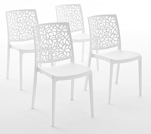 SIEDITI FUORI E DENTRO Chaises en résine avec Fibre de Verre empilables pour intérieur/Cuisine/Salle à Manger et extérieur/Jardin Anna (4 Chaises, Blanc)