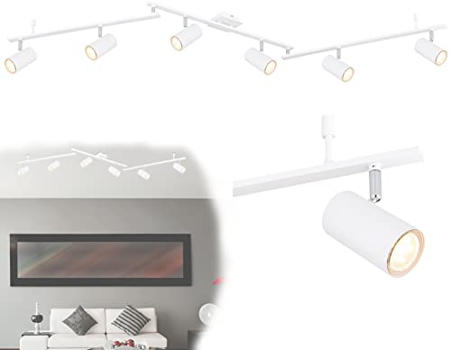 bmf-versand® Deckenstrahler 6 Flammig Schwenkbar Weiß - Deckenleuchte mit 6 Spots - Deckenlampe Wohnzimmer Modern - Strahler Küche Fassung GU10