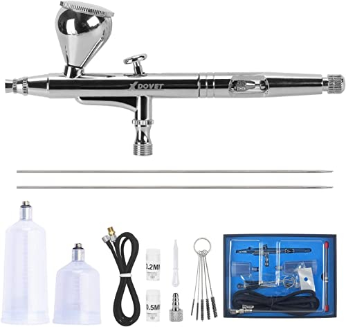 XDOVET Airbrush Performance Set con agujas de 0,2/0,3/0,5mm, 7/20/40cc, doble acción, gravedad de alimentación, aerógrafo con manguera de aire, sin compresor para tatuaje, uñas, pintura