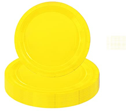 Platos de papel amarillo, 16 platos desechables amarillos, platos redondos de 18 cm, platos desechables desechables, platos de fiesta de 7 pulgadas, vajilla desechable, vajilla de mesa, decoración