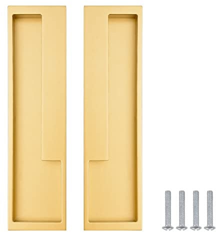 MOROBOR Aluminum Alloy Flush Pull Handles, 2pcs Embedded Sliding Door Handle, 7.95'' Modern Simple Door Pull Handle for Sliding Barn Drawer Cupboard Wardrobe/Matte Gold