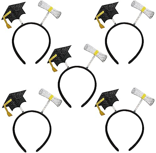 Fayemint 5 Stuks Haarband met Mini-Hoed, Mini-Hoed voor Afstudeerfeest, Mini Doctoral Cap, Decoraties voor Afstuderen, voor Afstuderen, Verkleedfeestjes en andere Feestjes (Proefwerk Rollen)