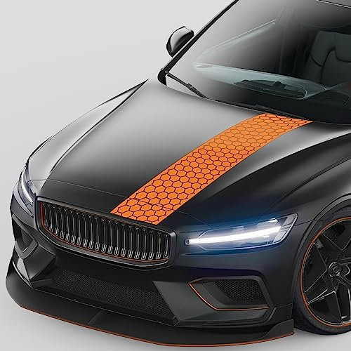 Finest Folia Rennstreifen Auto Aufkleber 120x25cm für Motorhaube Motorrad Bus Sticker Kfz Zubehör Tuning Dekor Design Folie Racing Streifen Dach KX079 (04 Orange)