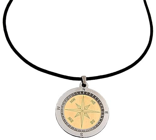 Gioielli Aurum - Collana Uomo in Argento Sterling 925 con Ciondolo Bussola Rosa dei Venti, Lunghezza 45 cm, Cordino Cotone Nero con Pendente Lavorazione Artigianale Fatta a Mano