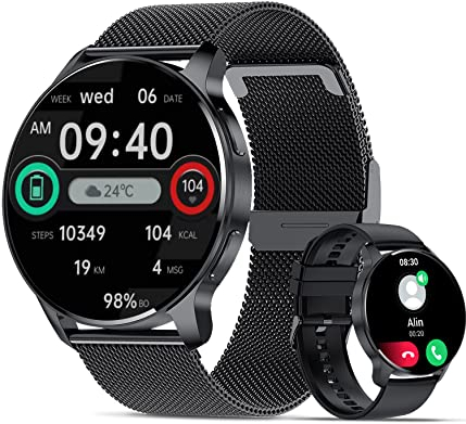 niolina Smartwatch Herren, 1,32 HD Fitnessuhr für Männer mit Anrufwahl Textbenachrichtigung Schrittzähler Kalorien Sprachassistent Herzfrequenz Schlafmonitor Sport-Uhr für Android & iOS Schwarz
